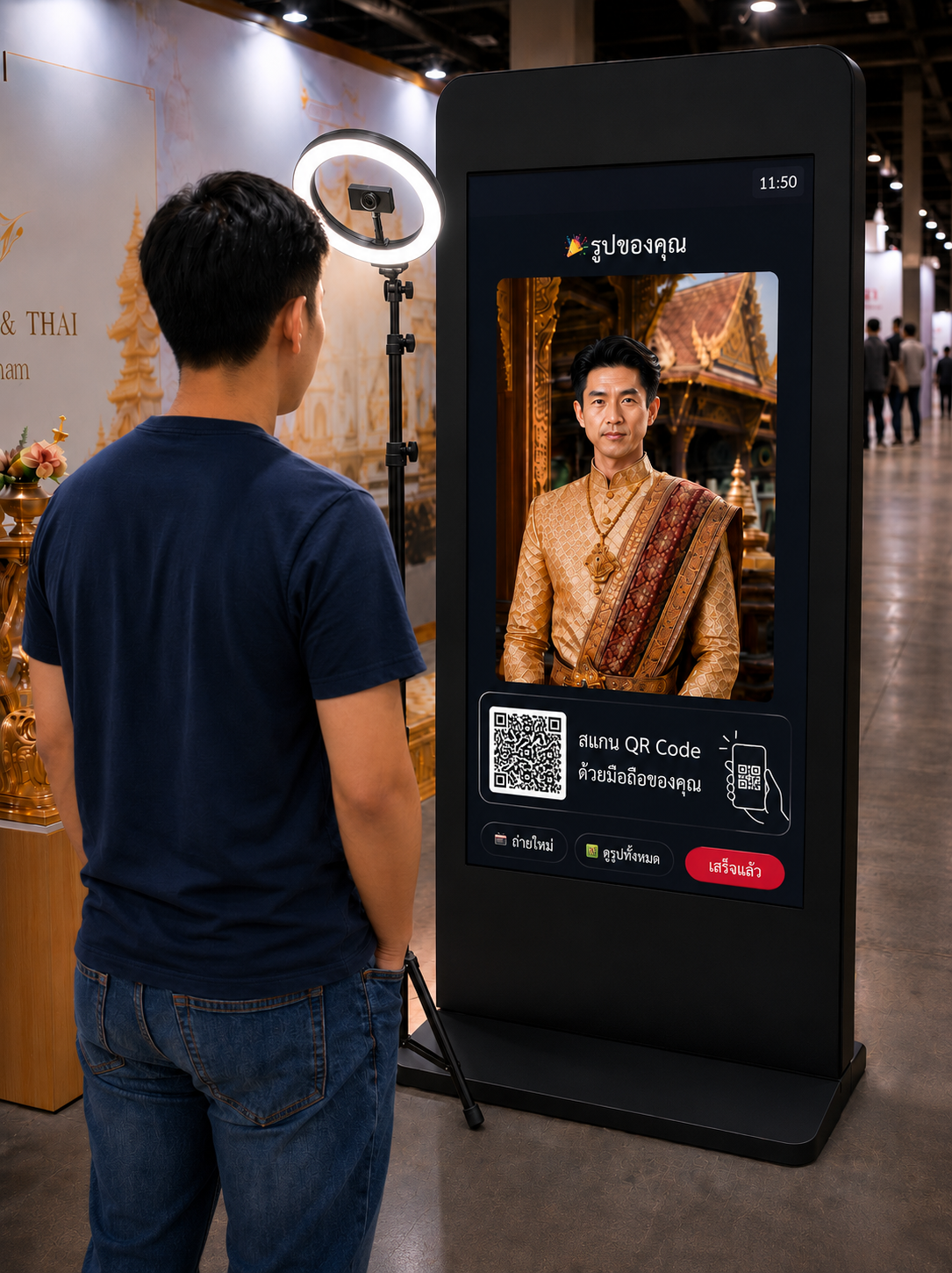 AI Photo Booth ตู้ถ่ายภาพ AI เปลี่ยนชุดธีมงานอัตโนมัติ ชุดไทย ใส่ฉาก photobooth งานอีเวนต์ MeetingThai
