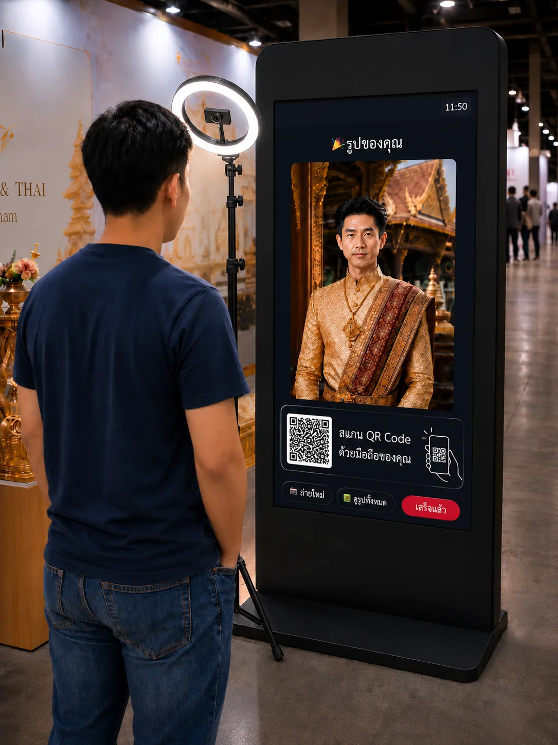 AI Photo Booth ตู้ถ่ายภาพ AI เปลี่ยนชุดธีมงานอัตโนมัติ ชุดไทย ใส่ฉาก photobooth งานอีเวนต์ MeetingThai