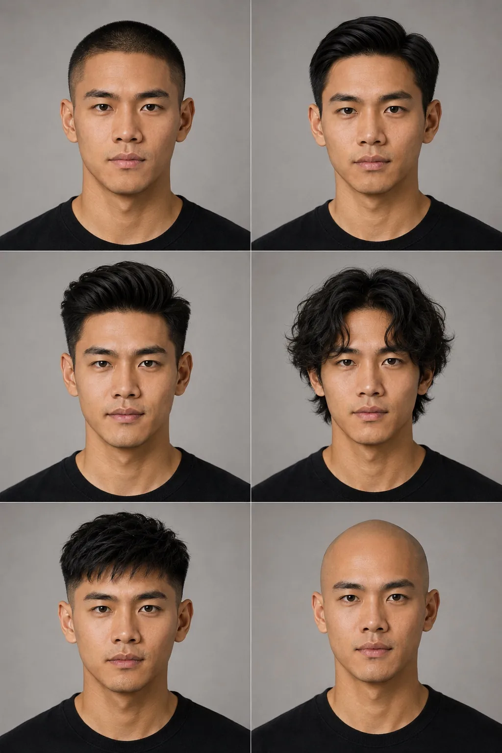 ตัวอย่างผลลัพธ์ AI photo booth · 6 ทรงผมจาก 1 selfie
